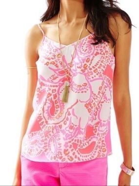 NWT Lilly Pulitzer Hot Coral TRUNK IN LOVE Spaghetti Strap Pixie Top